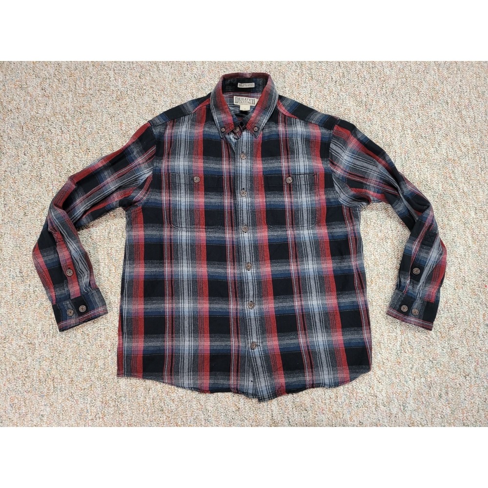 Duluth Trading Co Flannel Shirt Mens Medium Red Plaid Untucked Workwear Outdoor
